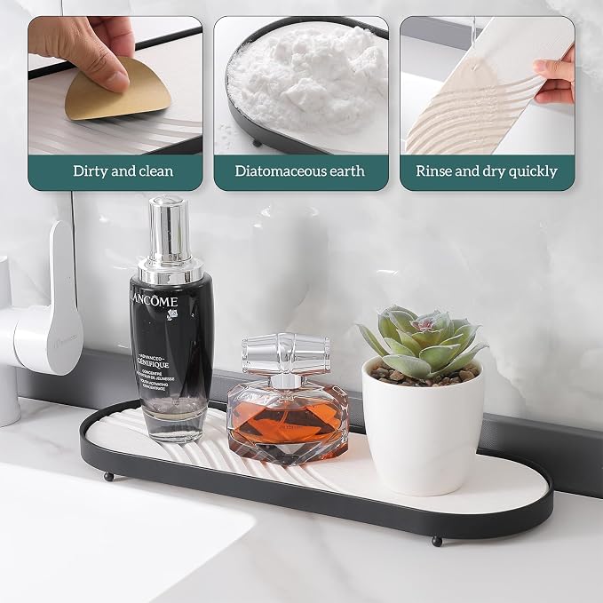 Water Absorbent Diatomite Tray, Diatomite Soap Dish Mat, Instant Dry Sink Organiser, Diatomaceous Earth Kitchen Soap Dish, Absorbing Stone Hand Soap Holder Water for bathroom kitchen (Gold)