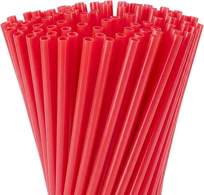 Honeydak 60 Pcs Reusable Hard Plastic Straws 9 Inch, Red PP Drinking Straws Bulk for Iced Coffee Smoothies Cocktails Lemonade, Summer Patio BBQ Pool Party Supplies