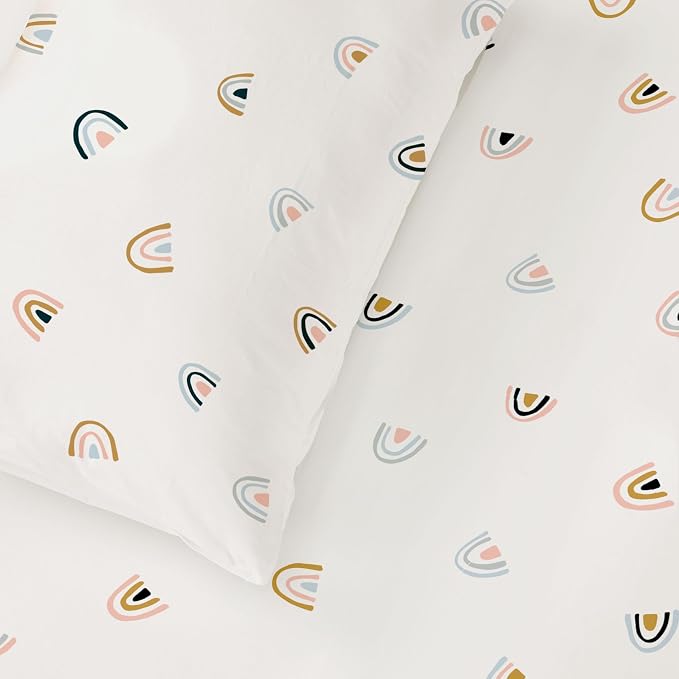 MakeMake Organics Organic Queen Fitted Sheet Set GOTS Certified Organic Cotton Fitted Sheet with Pillowcase Ultra Soft Non Toxic Breathable Hypoallergenic Colorful Neutral (Queen, Rainbow)