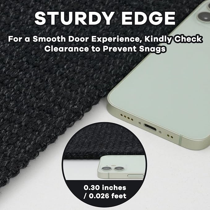 EARTHALL Washable Runner Rug 3x8 Ft Non Slip Runners for Hallways Wide Cotton Rubber Backed Kitchen Runner Braided Indoor Floor Carpet for Entryway, Hallway, Kitchen, Bedroom, Black/Grey