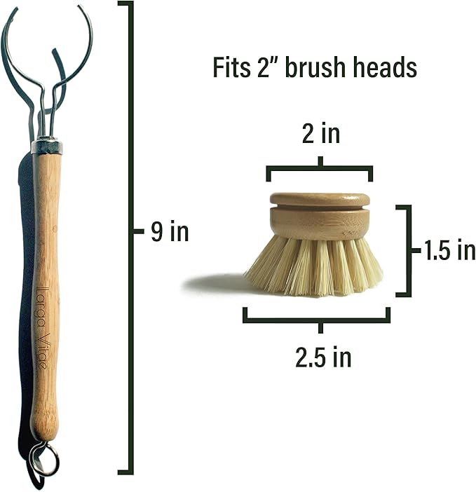Bamboo Thin Dish Brush Handle 3-Pack | Fits Tampico, Palm, Sisal & Natural Fiber Heads | Plastic-Free, Biodegradable | Zero Waste Kitchen Scrubber Replacement Handle
