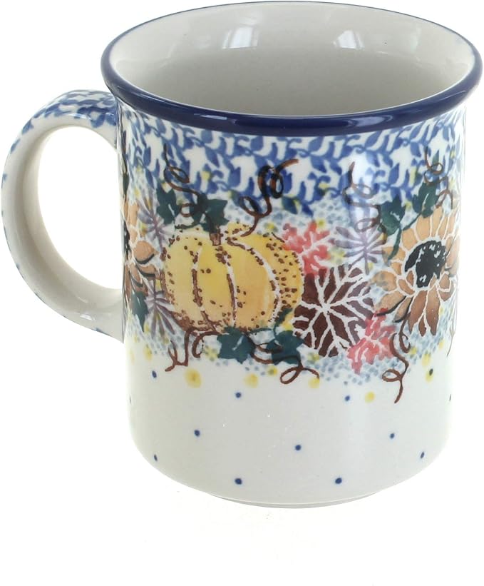 Blue Rose Polish Pottery - Brown Harvest Bounty Small Coffee Mug - 9 oz - Petite Mug for Tea & Coffee Drinkers
