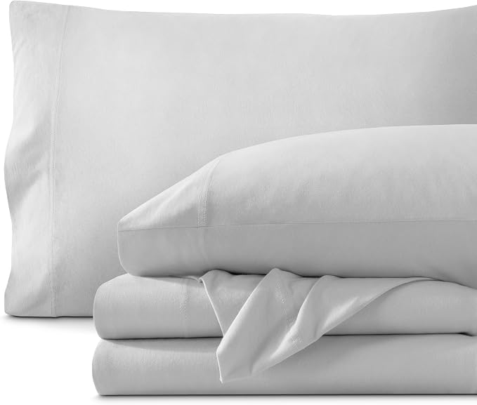 Bare Home 100% Organic Cotton Jersey Sheet Set, Ultra Soft, 100% Cotton - Sheet Set & Pillowcases - Deep Pocket Bed Sheets (Queen, Cloud Grey)