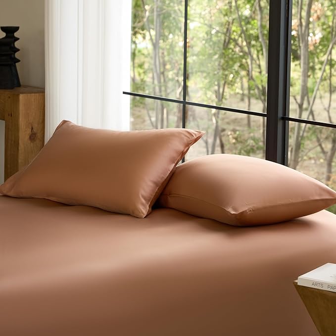 DOZ Pillowcase Set, 100% Viscose derived from Bamboo, Organically Grown, Buttery Soft, Silky, Breathable, Cooling, Oeko-TEX, High GSM, 2-Pack, Envelope Closure (King, Clay)