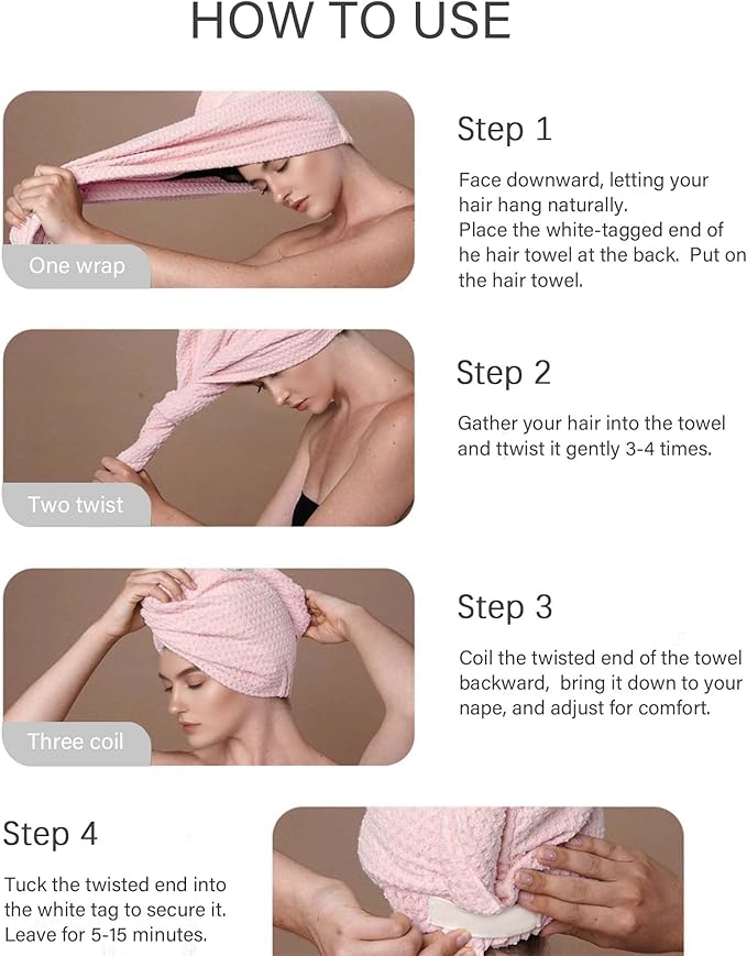 ROLSHOL 2 Pack Microfiber Hair Towel Wrap for Women, 32" x 11" Waffle Weave Hair Plopping Towel for Curly, Long & Thick Hair, Anti-Frizz Hair Turbans for Wet Hair (Pink, Grey)