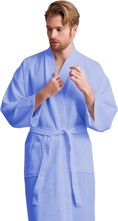 Soft Touch Linen Men's Cotton Waffle Bathrobe, Luxurious & Lightweight, Comfortable & Absorbent, Softness, Fast Dry,