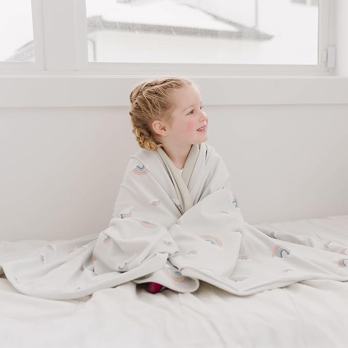 Woolino Toddler Blanket - Merino Wool and Organic Cotton Baby Blanket for Girls and Boys - 4 Season - 52.5” x 40” - Rainbow