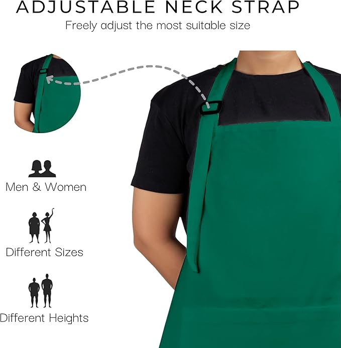 RAJRANG 100% Cotton Cooking Apron with 3 Pockets Kitchen Chef BBQ Adjustable Bib Aprons for Women Men