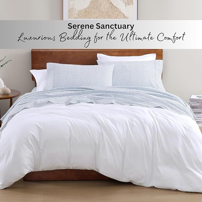LANE LINEN 100% Organic Cotton Printed King Size Bedding Sheets & Pillowcases Set -Soft & Comfy Breathable Percale Sheet Seasons, 15" Deep Pocket Printed King Sheets - Polka Dot