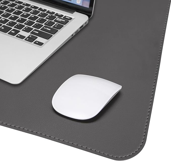 AFIING Leather Desk Pad Protector, 47" x 17" Large Desk Mat with Natural Cork & PU Leather, Mouse Pad, Non-Slip, Waterproof Desk Writing Pad for Office and Home (Dark Grey)