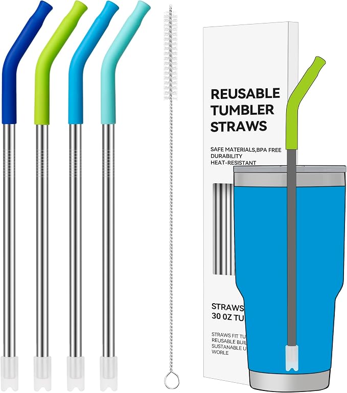 30 oz Straight Metal Straws with Silicone Tip for 30 oz Tumbler | 6 Pcs Stainless Steel Reusable Drinking Metal Straw for YETI, STANLEY, US Acrylio, BJPKPK, Simple Modern and so on