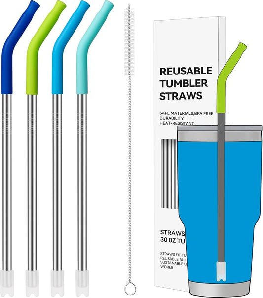 30 oz Straight Metal Straws with Silicone Tip for 30 oz Tumbler | 6 Pcs Stainless Steel Reusable Drinking Metal Straw for YETI, STANLEY, US Acrylio, BJPKPK, Simple Modern and so on