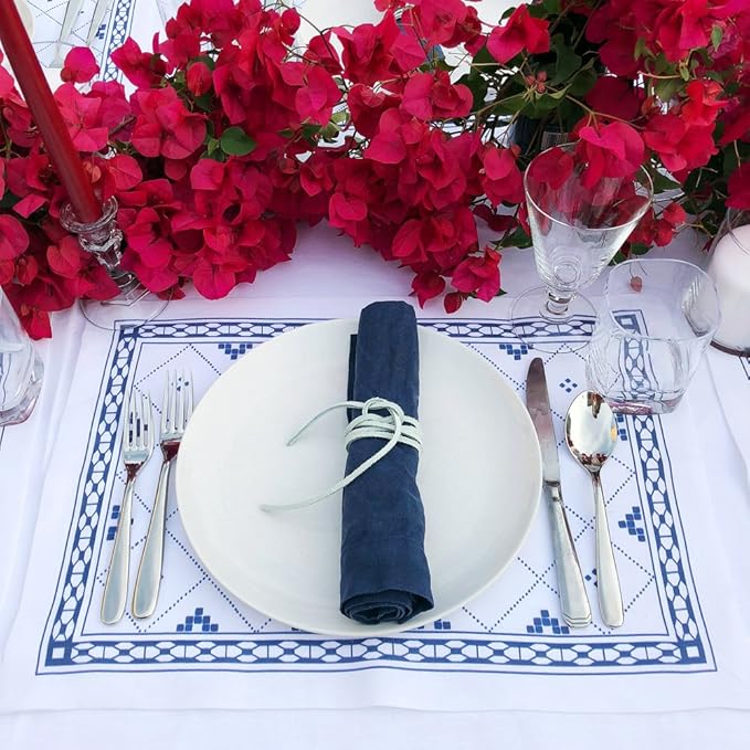 Huddleson Navy Blue Linen Napkin 20x20 (Set of Four) Luxury Italian Linen Napkin Sewn in US