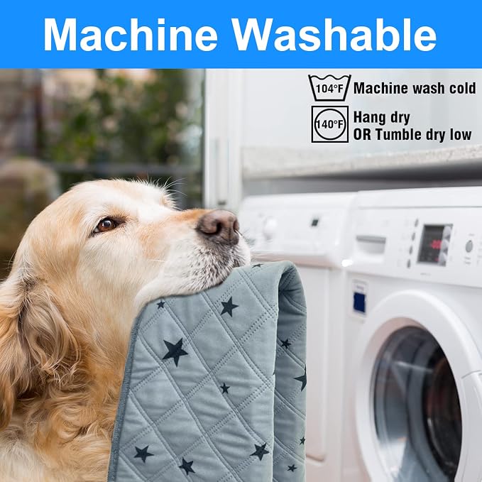 RIOUSSI Washable Pee Pads for Dogs, Reusable, Absorbent, Leakproof, Non Slip Pet Puppy Pads for Potty Training. Gray Stars, 31x36 Inch(2pack)
