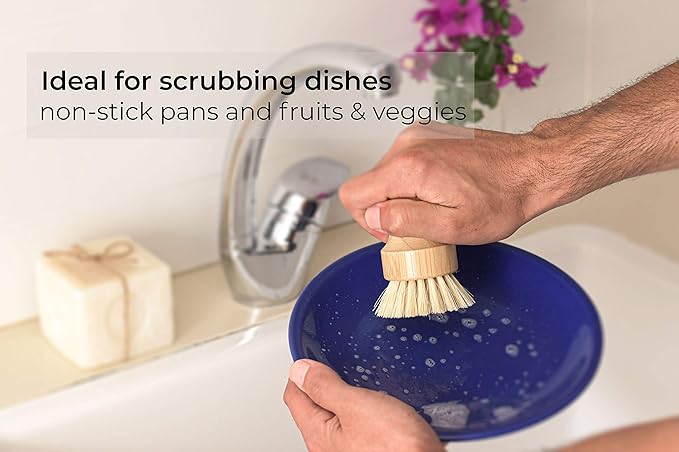 ECOLULU Natural Bamboo Dish Brush Plant Based Bristles | 3 Pack Wooden Dish Brush | Bamboo Scrub Brush for Cleaning Dishes, Pots, Pans and Vegetables | Biodegradable Eco Friendly Products