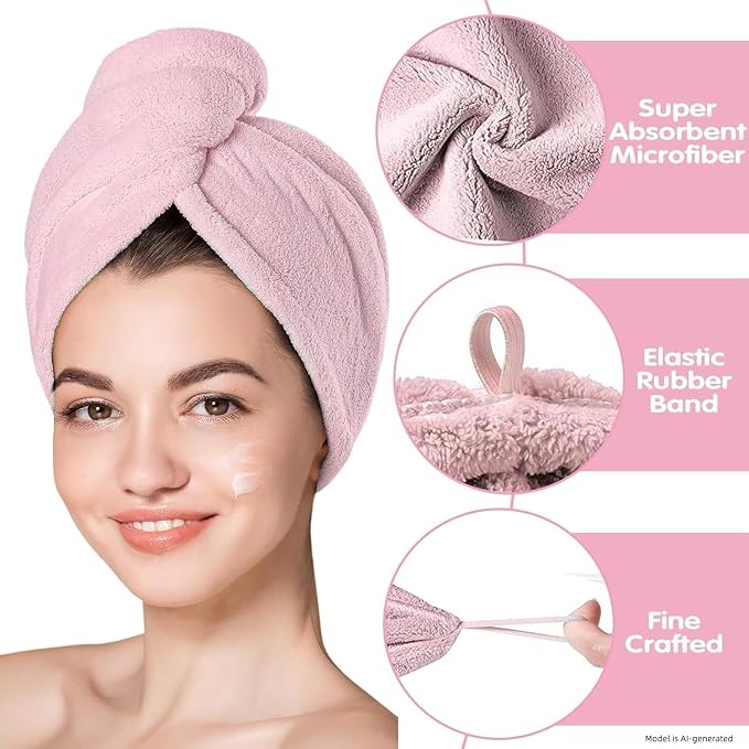 3 Pack Microfiber Hair Towel Wrap, Multi Color Red Yellow Pink Quick Dry Hair Turban for Women,Super Absorbent Soft Hair Drying Cap for Long Thick Curly Hair, Shower Bath Travel Hair Wrap