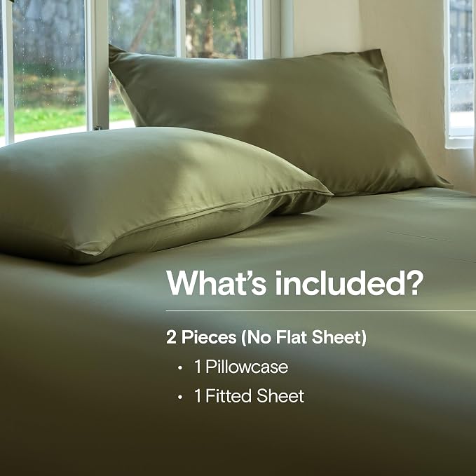 DOZ Sheet Set, 100% Viscose derived from Bamboo, Organically Grown, Buttery Soft, Cooling Sheets, High GSM, Deep Pockets - 2 Piece - 1 Pillowcase 1 Fitted Sheet (Olive, Twin XL)