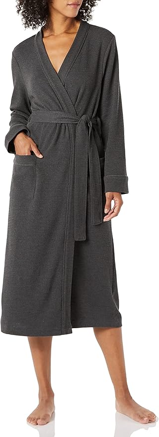 Amazon Essentials Women's Lightweight Waffle Full-Length Bath Robe with Pockets (Available in Plus Size)