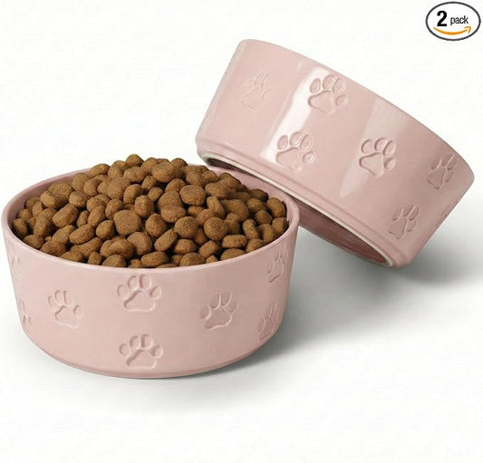 Ceramic Dog Bowl Set of 2 with Anti-Skid Base - 5.5" Wide x 2" Tall Ceramic Dog Bowls for Small Dogs - 2 Cup Capacity Food and Water Bowls for Dogs - Rubber Bottom Pet Bowl Set of 2 for Small Pets