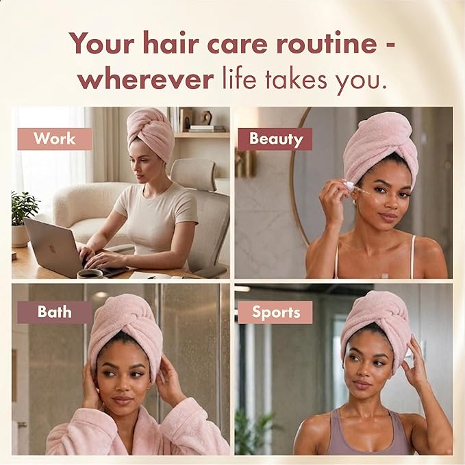 LUCE Hair Towel wrap for Women – Premium 400 GSM Microfiber Hair Towel Anti frizz, Highly Absorbent, Adjustable Thick Elastic Fit for Kids & Adults, Perfect for Curly, Wavy & Long Hair Care, Pink