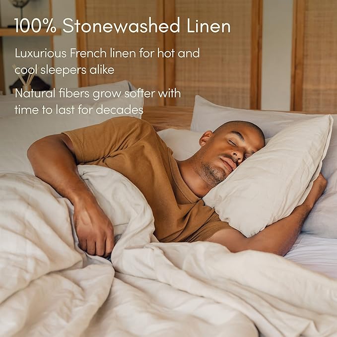 Baloo 100% French Linen Duvet Cover for Weighted Blanket (Oatmeal - 60"x80" - Full/Queen Size) | Cooling, Soft & Durable | Certified European Flax® | for Baloo 15 & 20lbs Weighted Blanket