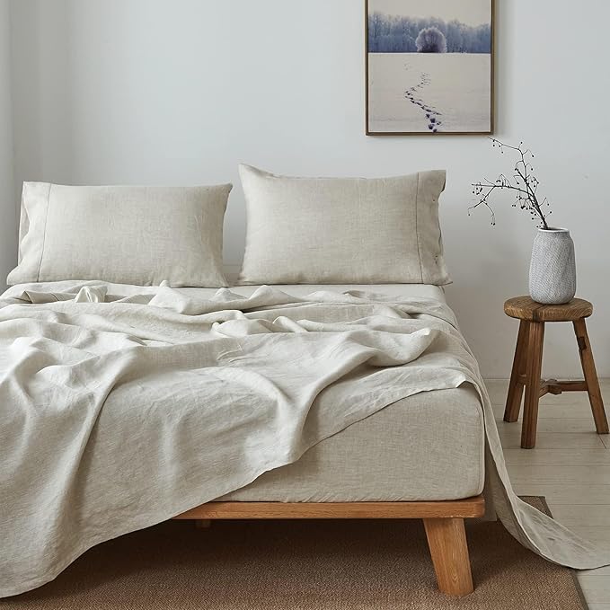 100% French Linen Pillowcases with Handmade Hemstitch Lace - Pack of 2 - Washed Solid Color Natural Flax Soft Breathable - Linen, 20'' x 40''