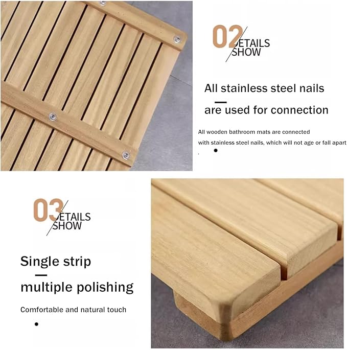 QWEASDF Natural Wooden Bath Mat,Duck Board,Wooden Shower Mat,Waterproof Non Slip Solid,Bathroom Bamboo Bath Mat,Use for Kitchen Bedroom Bathtub Toilet Doormat,Customizable(75x110cm/30x43in)
