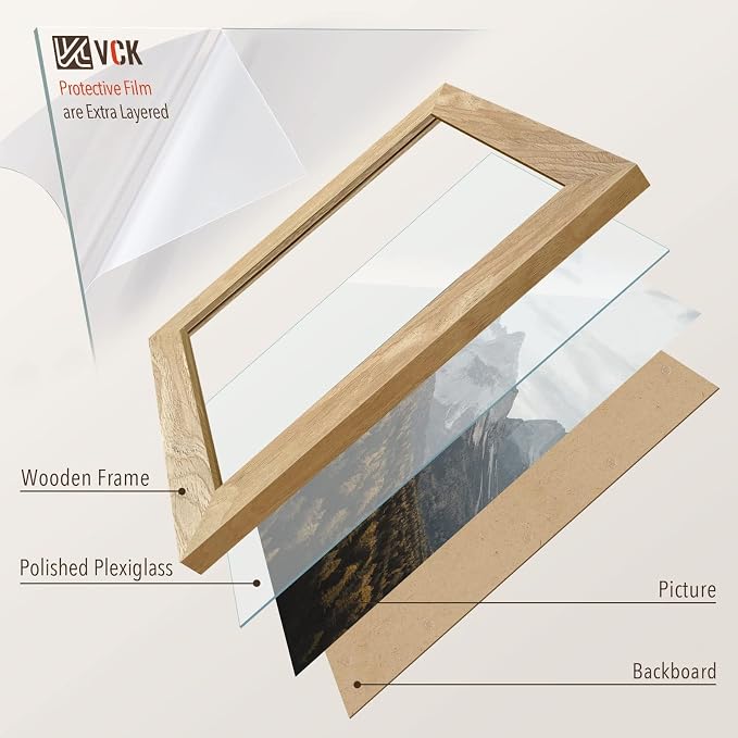 VCK 8.5 by 11 Picture Frame Set of 3, Natural Solid Wood Beige Frame with Exclusive Wood Grain, Tabletop Display & Wall Mounting for Home Deco