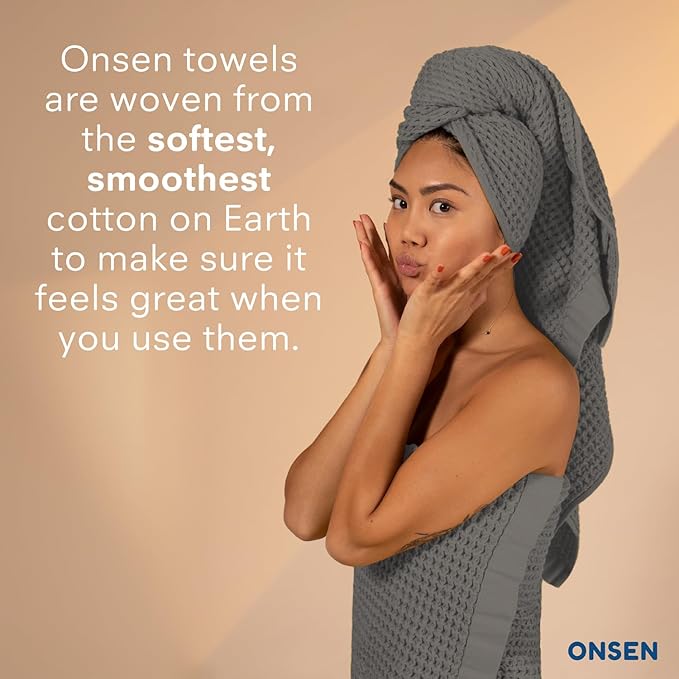 ONSEN Supima® Waffle Bath Sheet, Large, Quick Dry Lint Free 100% USA Cotton, Oversize Lightweight Absorbent Bath Sheet, 38x67 in (Cinder Grey, 1x Bath Sheet)
