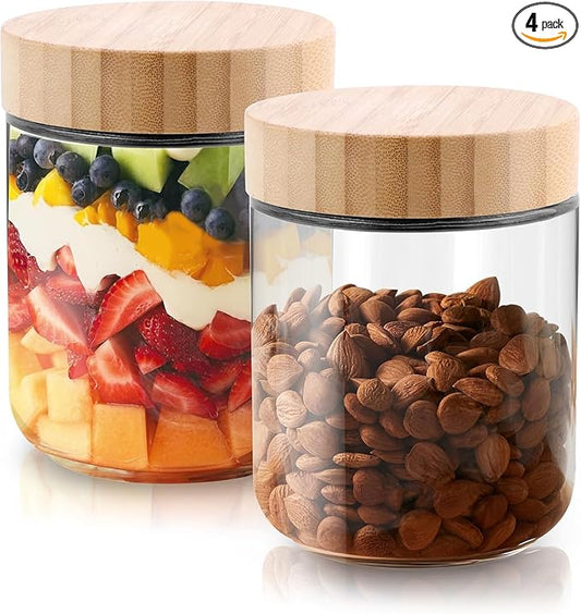 1500ml Glass Jars with Bamboo Lids, Clear Airtight Food Storage Container Jar with Sealing Lid, Canister Set for Pasta Flour Cereal Rice Sugar Tea Coffee Beans, Set of 3