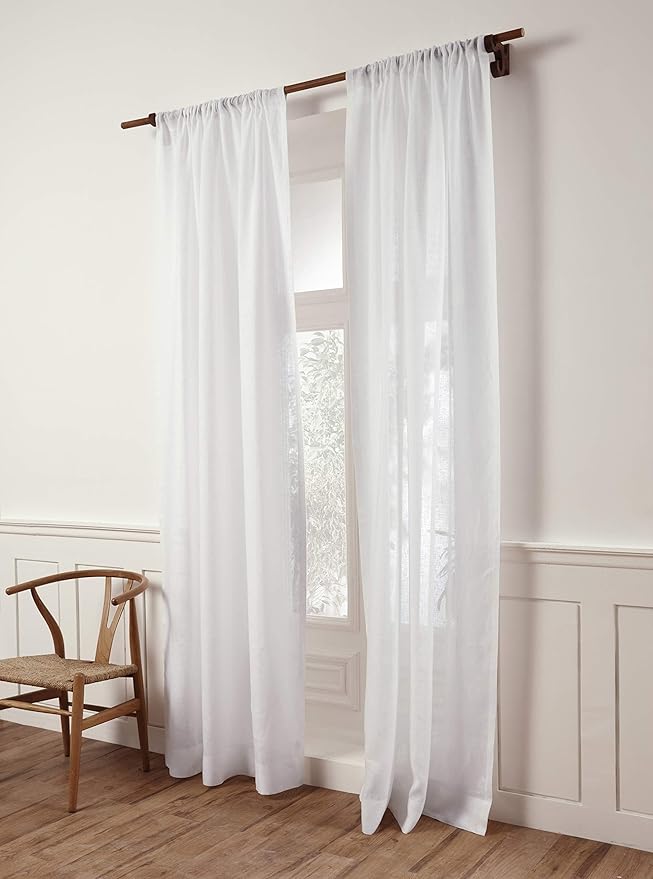 Solino Home White Linen Sheer Curtain 84 Inch - 100% Pure Linen European Flax Window Treatment Panel 52 x 84 Inch - Light Filtering Rod Pocket Curtain for Living Room, Bedroom - 1 Panel