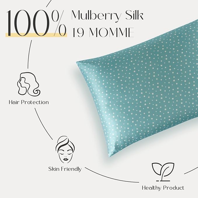 ZIMASILK 100% Pure Mulberry Silk Pillow Cases for Hair and Skin, Soft, Hypoallergenic & Smooth, Both Sides Grade 6A Silk, with Hidden Zipper, Gift for Women Men, 1pc (Standard 20"x26", Star Pattern)