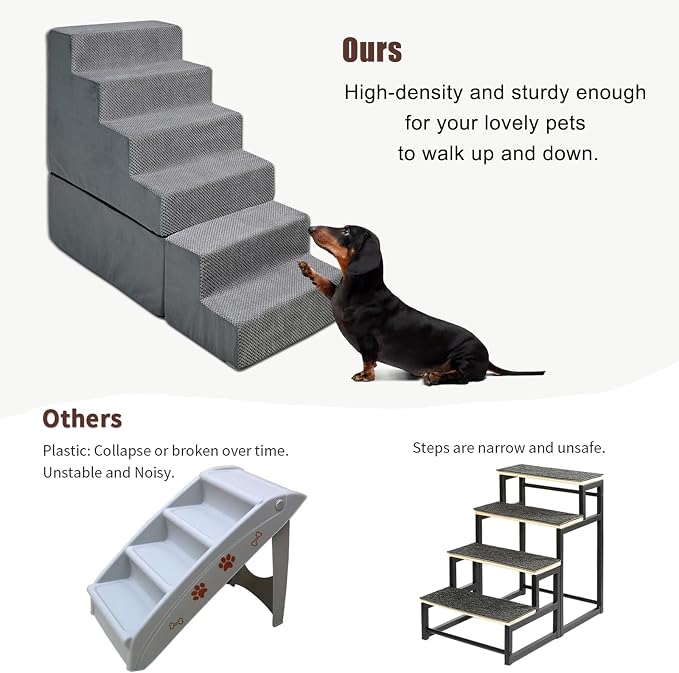 Dog Steps for High Beds 30-32" H, 6-Step Dog Stairs for Small Dogs, 33D Foam Pet Steps for High Bed Climbing, Non-Slip Balanced Pet Stair Ramps for Bed Indoor, Grey