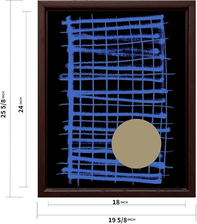 Monem Art Blue Grid Abstract Geometric Print - Modern Minimalist Art Poster - Wall Decor for Living Room, Bedroom or Office - 18x24 Brown Framed CANVAS Wall Art by Mareike Bohmer