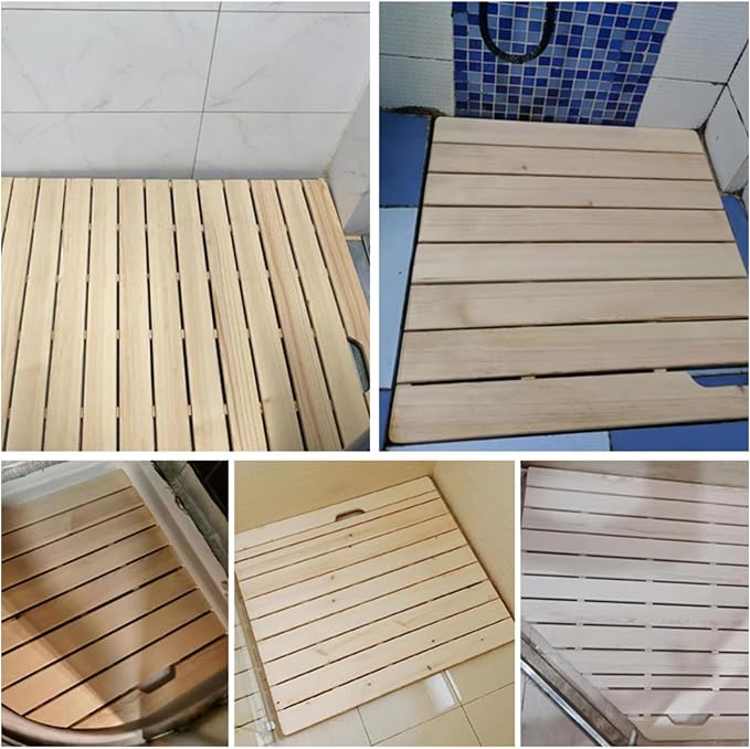Eco-Friendly Natural Wooden Shower Mat - Non-Slip Bath Foot Pedal with Handle, Durable Drain Board, Custom Size (24x30in) - Stylish Bathroom Accessory