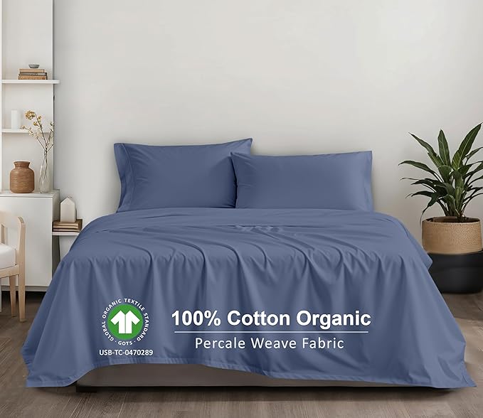 RUVANTI 100% Cotton Organic Percale Sheets Twin XL Size – Crisp Cooling Bed Sheets for Hot Sleepers, Deep Pocket 15”, Soft Peach Finish, Breathable & Durable Hotel-Style 3 Pcs, Wild Wind