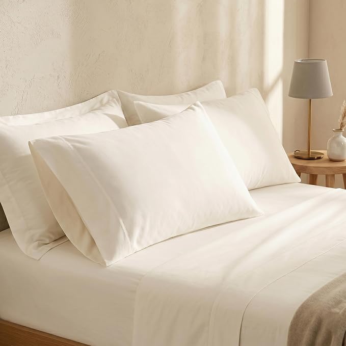 BIOWEAVES 100% Organic Cotton Pillow Cases 300 Thread Count Soft Sateen Weave GOTS Certified – Standard/Queen Size, Set of 2, Natural