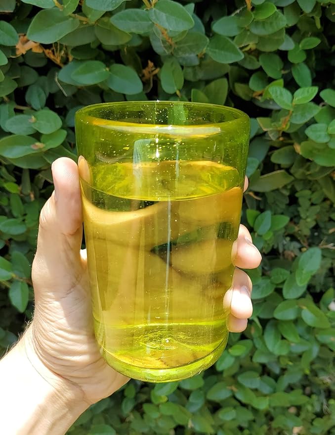 Solid Yellow 14 oz Drinking Glasses (set of 6), Recycled Glass, Lead-free, Toxin-Free (14oz Drinking)