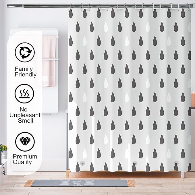 TIKABC Shower Curtain Liner, 4G PEVA Shower Liner, Plastic Waterproof Shower Curtains, 72x72 inch with Grommet Holes 3 Magnetic Weights
