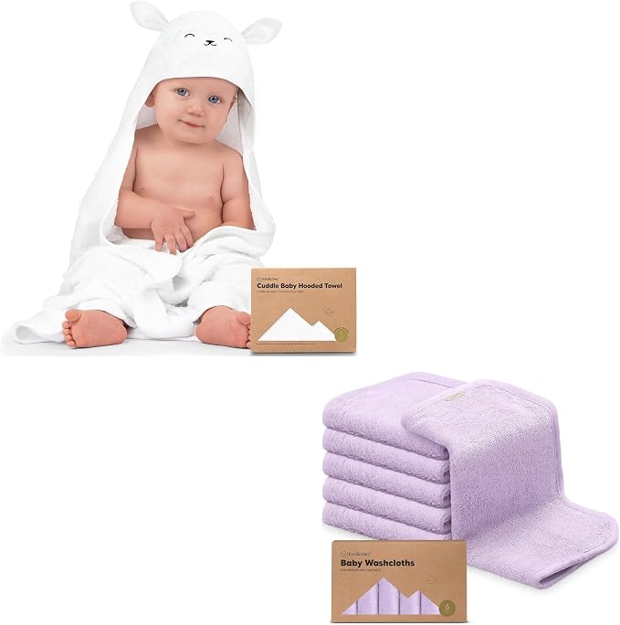 KeaBabies Baby Hooded Towel and Baby Washcloths for Newborn, Kids - Soft Bath Towels with Hood for Toddlers - Soft, Absorbent Infant Bath Cloth and Face Washcloths for Boys, Girls