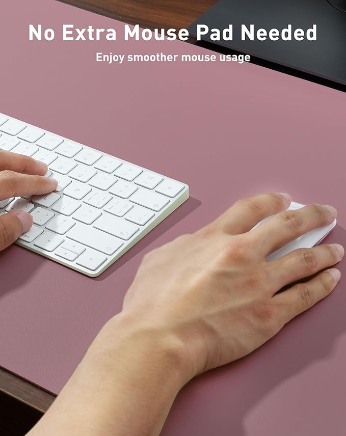 Aothia Faux Leather Desk Mat - Large Mouse Pad, Non-Slip PU Leather Blotter, Waterproof Writing Surface for Office and Home (Dark Pink, 63" x 17")