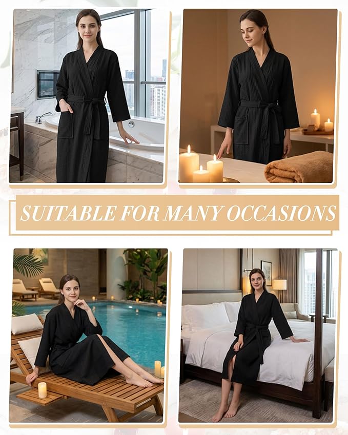 Jecery Waffle Bathrobe and Slippers Bulk Set Spa Robes Hotel Bath Lightweight Thin Commercial Soft for House Shower Party