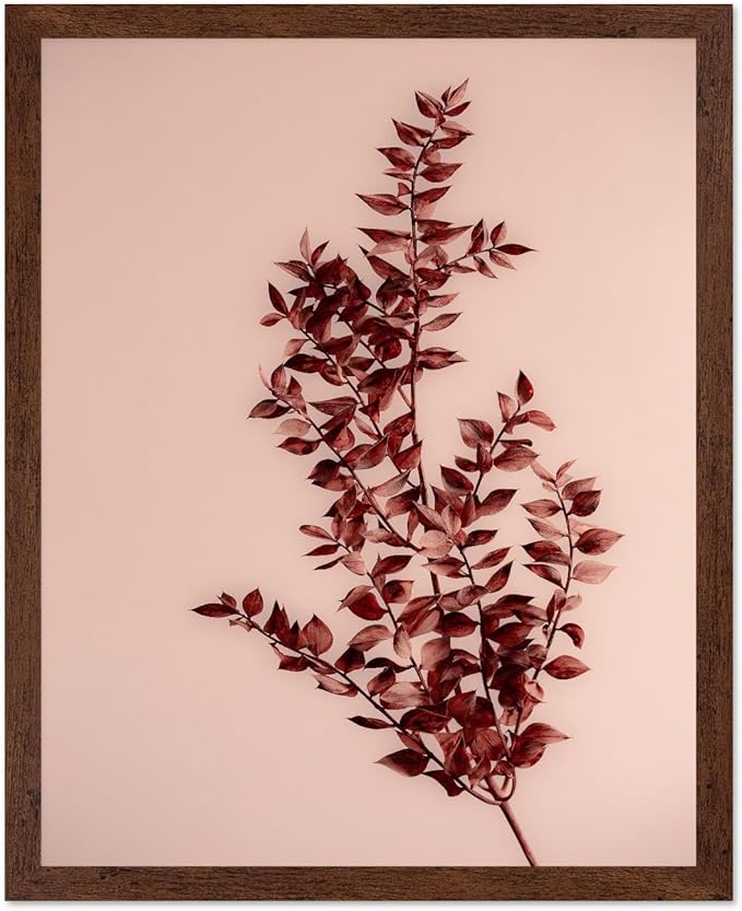 Monem Art Dried Red Botanical Branch Print - Minimalist Boho Nature Poster - Wall Decor for Living Room, Bedroom or Office - 8x10 Brown Framed Wall Art by Mareike Bohmer