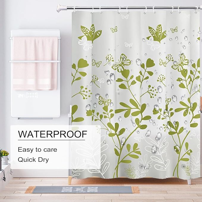 TIKABC Shower Curtain Liner, 4G PEVA Shower Liner, Plastic Waterproof Shower Curtains, with Grommet Holes and 3 Magnetic Weights(Butterfly)
