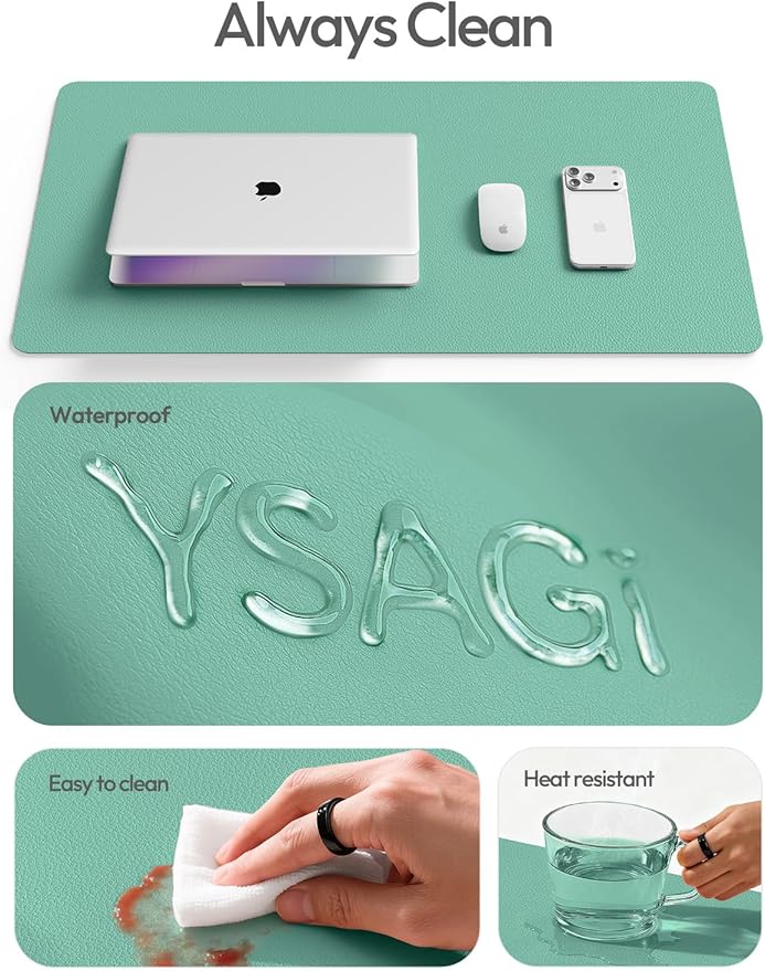 YSAGi Leather Desk Pad Protector, Office Desk Mat, Large Mouse Pad, Non-Slip PU Leather Desk Blotter, Laptop Desk Pad, Waterproof Desk Writing Pad for Office and Home (Green-Blue,55" x 17.2")