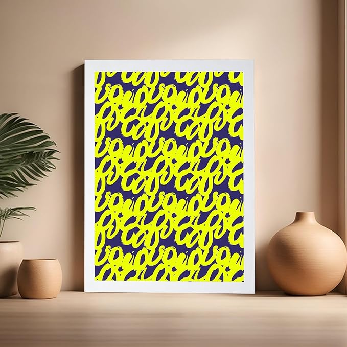 Monem Art Neon Script Pattern Print - Modern Graffiti Typography Poster - Wall Decor for Living Room, Bedroom or Office - 16x20 White Framed Wall Art by Rs Lab Studio