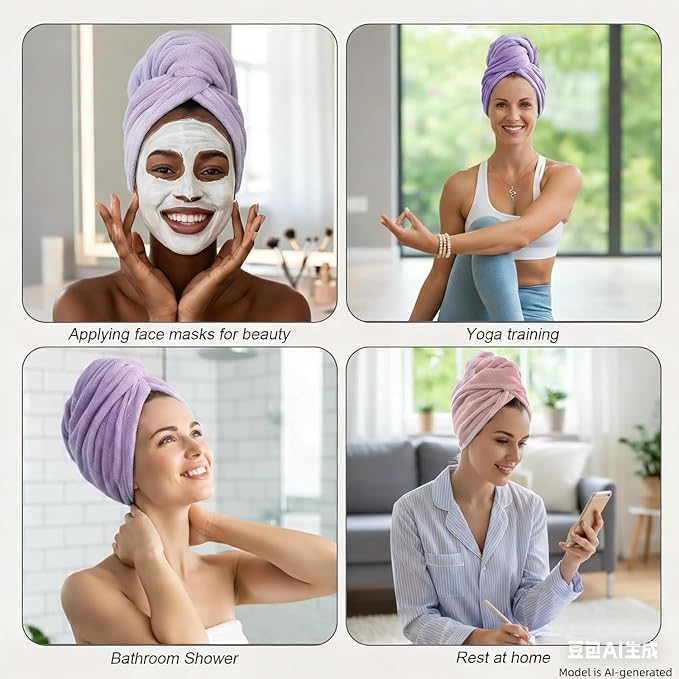 3 Pack Microfiber Hair Towel Wrap for Women, Fast Drying Hair Turban with Button, Anti-Frizz Large Hair Towel for All Hair Styles, Soft & Absorbent Hair Drying Towel