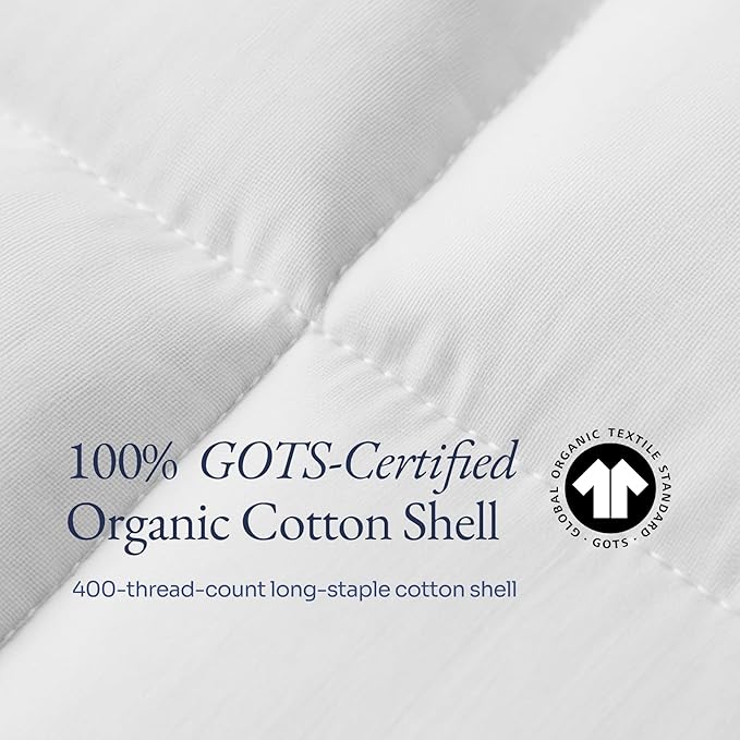 100% Organic Cotton Comforter/Duvet Insert, All-Season, Hypoallergenic, Luxurious Down Alternative, 400 Thread Count, Box-Stitch - King Size, White