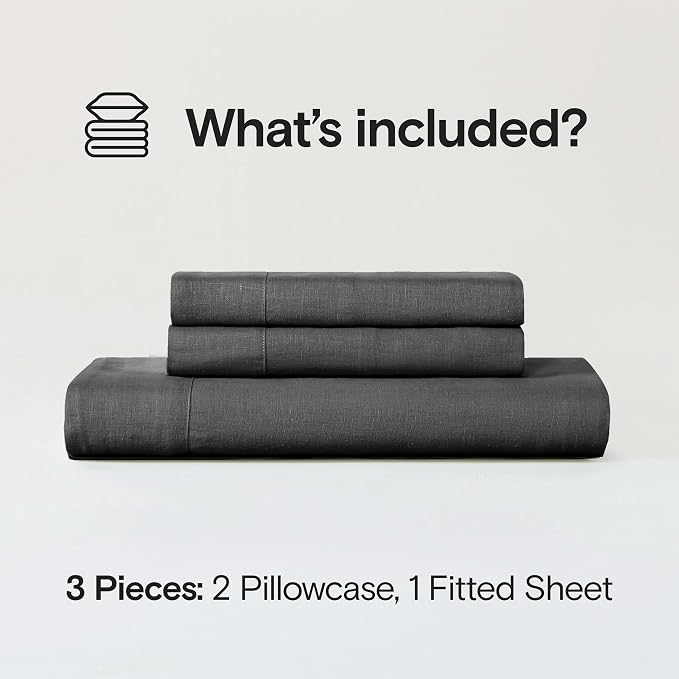 Sijo Stone Washed Organic French Linen Bed Sheet Set, GOTS Certified Organic, Best Cooling Linen Sheet Award by Sleep Foundation, 3 Piece - 2 Pillowcases and 1 Fitted Sheet (Storm, Cal King)