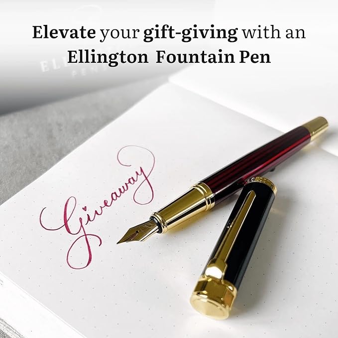 Ellington Pens Luxury Fountain Pen Set - Extra Fine Nib - Includes 3 Ink Cartridges, Refillable Ink Converter, Gift Box-Fountain Pens For Writing, Calligraphy, Journaling, Sketching (Crimson Blend)